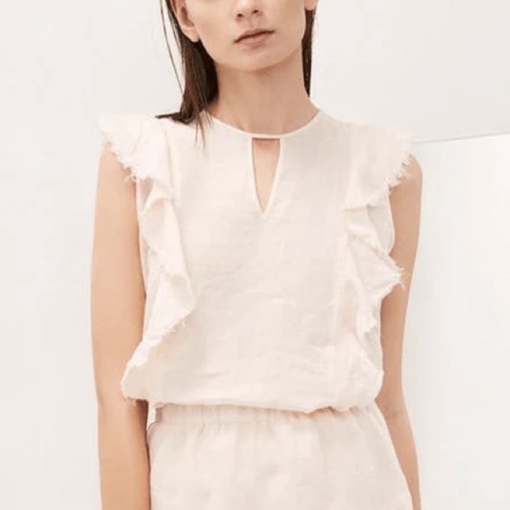 Krisa Raw Edge Ruffle Linen Tank Top
